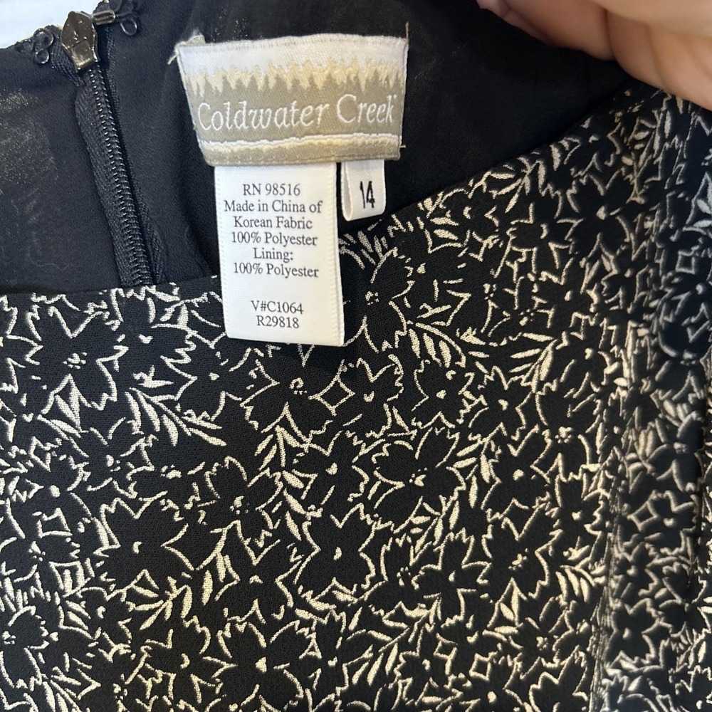 Vtg Coldwater Creek Skirt Set Women 14 Black Silk Floral Short Sleeve Modest NWT - Picture 11 of 13
